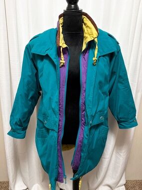 Vintage 90s Colorblock Windbreaker Jacket Teal Purple Retro Streetwear Oversized